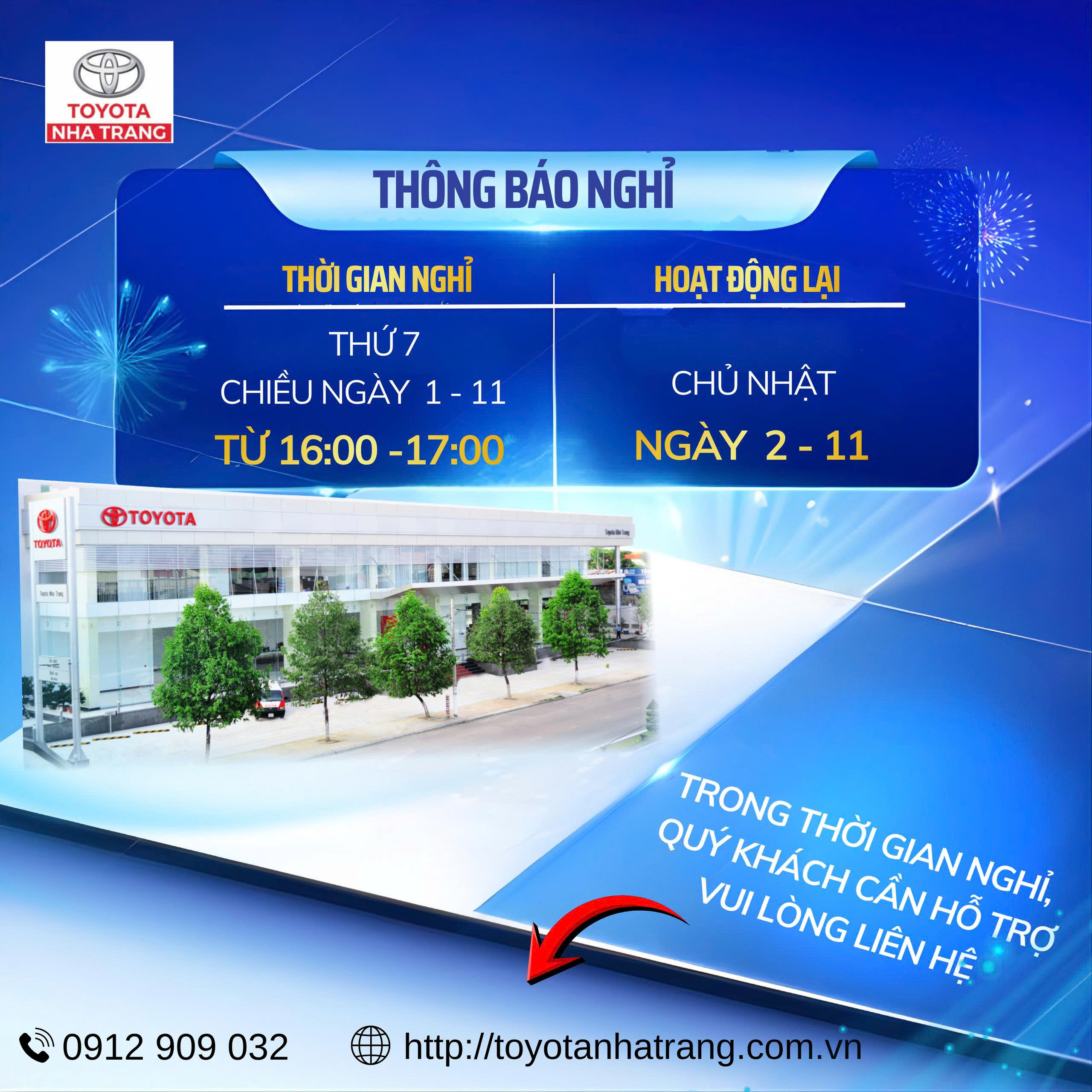 THÔNG BÁO NGHỈ HOẠT ĐỘNG NỘI BỘ THÁNG 10/2025  – TOYOTA NHA TRANG